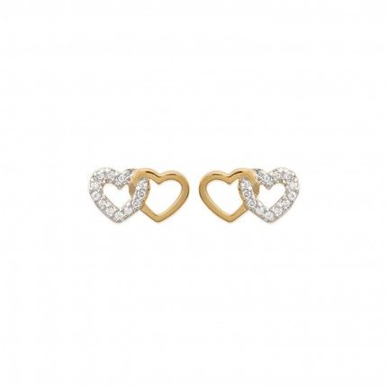 Gold Plated Hearts Earrings With Zirconium