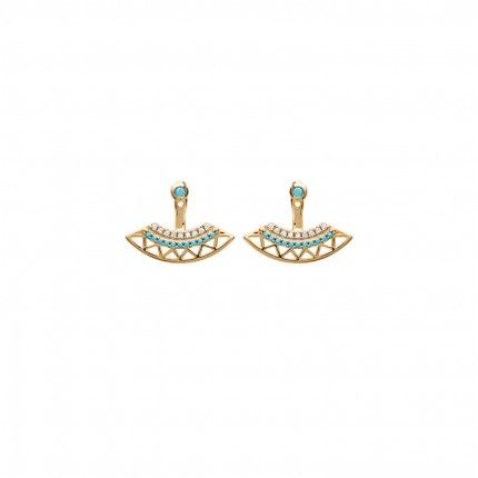 Boucles d'Oreilles Zirconium Turquoise Plaqu Or