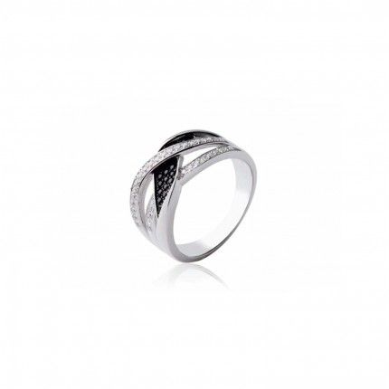 Bague Zirconium Noir et Blanc Argent 925/1000