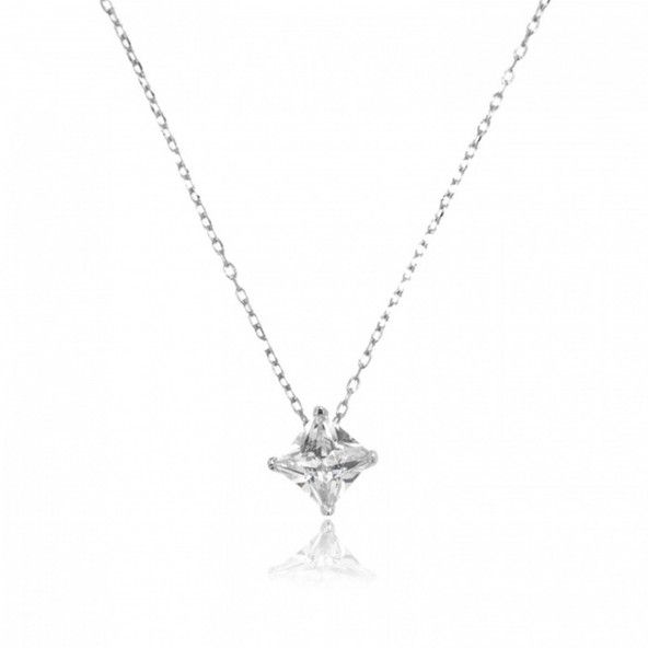 Collier Solitaire Zirconium 6mm Argent 925/1000