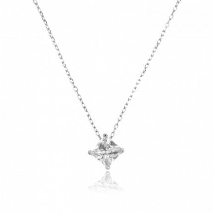 Collier Solitaire Zirconium 6mm Argent 925/1000