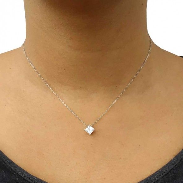 Collier Solitaire Zirconium 6mm Argent 925/1000