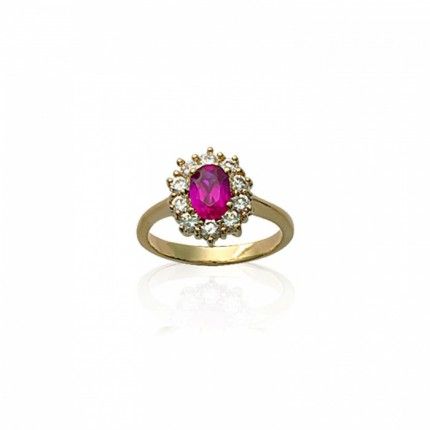 Bague plaque Or avec Pierre Zircon rose et blancs