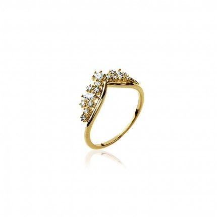 Crown-shaped Gold Plated Ring with Zirconium