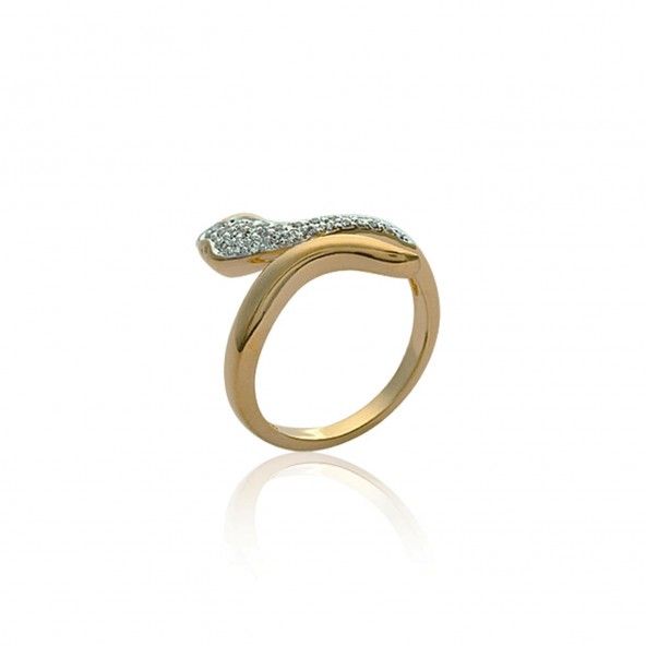 Snake shaped Gold Plated Ring with Zirconium