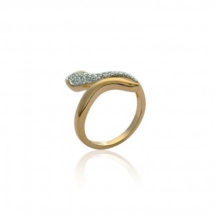 Snake shaped Gold Plated Ring with Zirconium