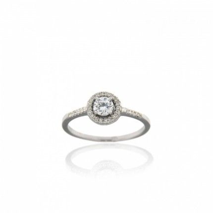 Bague en Argent 925/1000 Petits Zircon avec Solitaire Zirconium