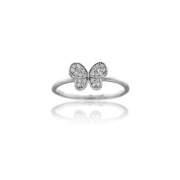 Bague Argent 925/1000 avec Anneau fin et petit papillon en Zircon