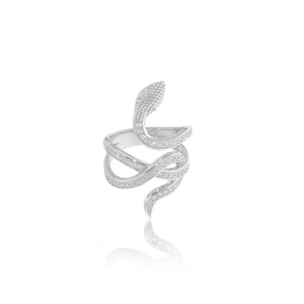 Bague Serpent Originale en Argent 975/1000 avec Pierres Zircon