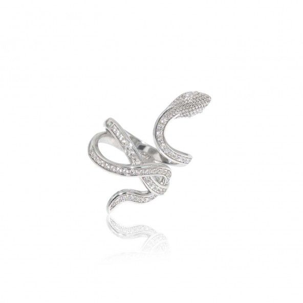 Bague Serpent Originale en Argent 975/1000 avec Pierres Zircon