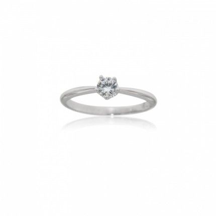 Fine Bague Solitaire en Argent avec Pierre Zircon 4mm