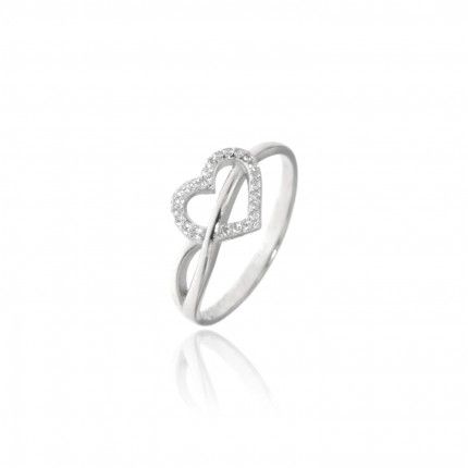 Bague Fine en Argent 925/1000 pour Femme avec Coeur en pierre Zircon