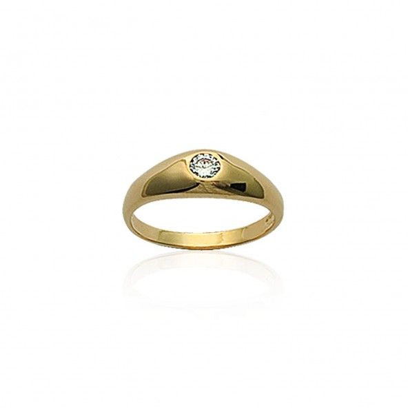 Bague Anneau Plaque Or avec Solitaire Zircon