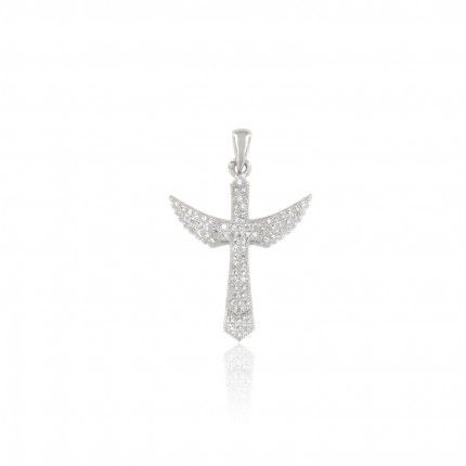 Cross Sterling Silver 925/1000 Pendant with Zirconium angel wings