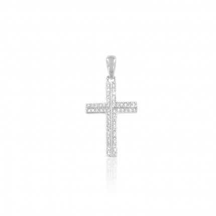 Cross Sterling Silver 925/1000 Pendant with 2 lines of Zirconium Stones