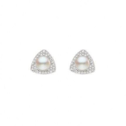 Sterling Silver 925/1000 Earrings with Zirconium 925/1000 and Pearl