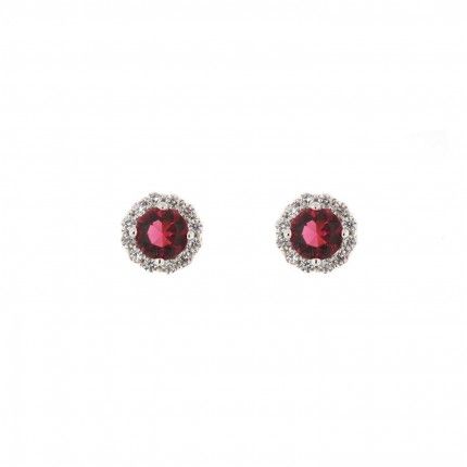 Boucles d'Oreilles solitaire en Argent 925/1000 Pierre Zircon Rose