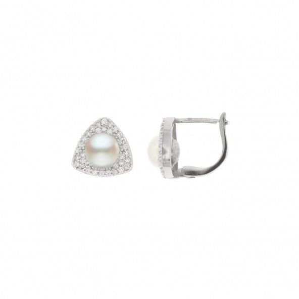 Sterling Silver 925/1000 Earrings with Zirconium 925/1000 and Pearl