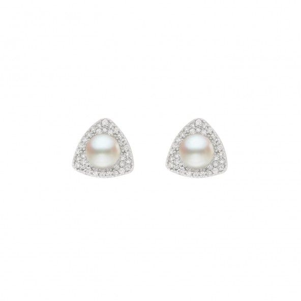 Boucles d'Oreilles Argent 925/1000 Pierre Zircon et Perle