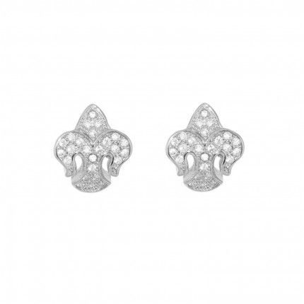 Boucles d'Oreilles Fleur de Lys en Argent 925/1000 avec Pierres Zircon