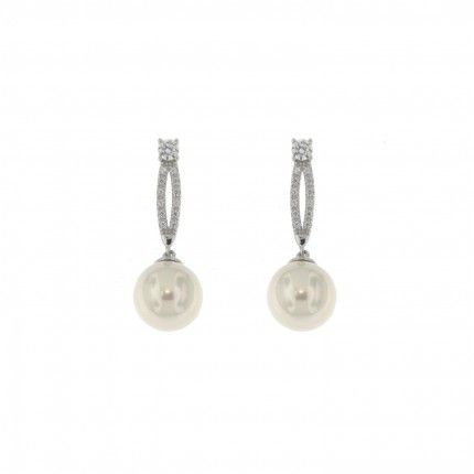 Boucles d'Oreille Perle Argent 925/1000 Zirconium Pendante