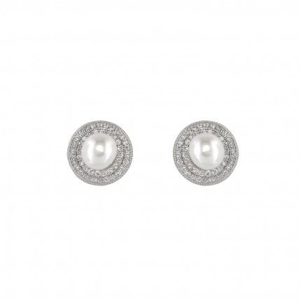 Boucles d'Oreille Perle Argent 925/1000 Zirconium