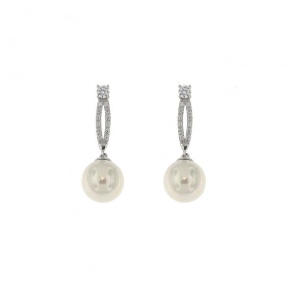 Boucles d'Oreille Perle Argent 925/1000 Zirconium Pendante