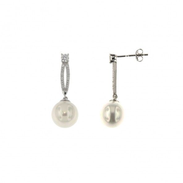 Boucles d'Oreille Perle Argent 925/1000 Zirconium Pendante