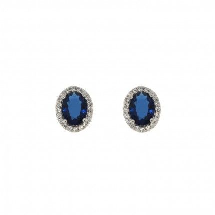 Boucles d'Oreille Oxyde Bleu Argent 925/1000