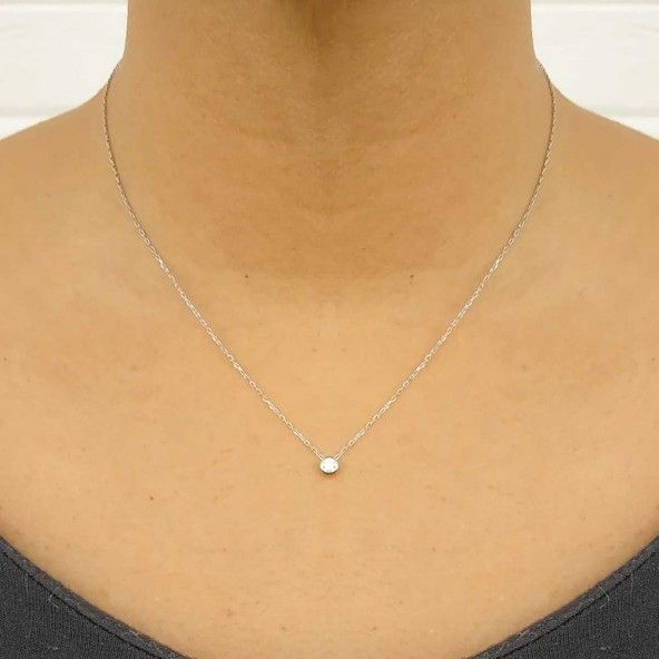 925/1000 Silver Necklace Solitaire Zirconium Round 3 mm