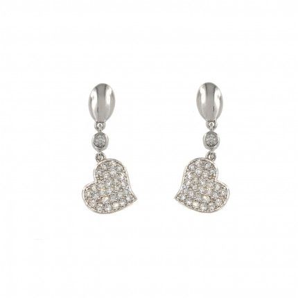 Boucles d'Oreille Coeur Argent 925/1000 Zirconium Pendante