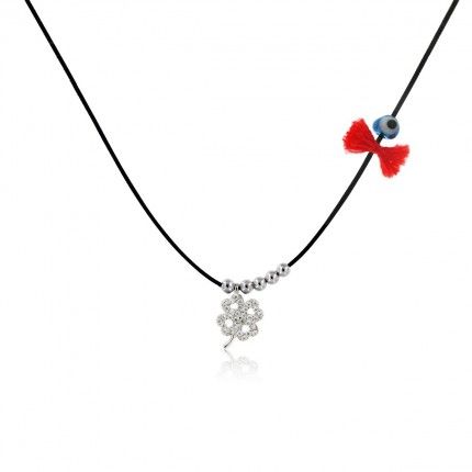 Collier Cordon avec Pendentif Trfle  quatre feuilles et Amulette