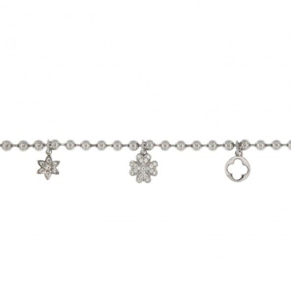 Bracelet en Argent 925/1000 avec pendentifs fleurs et Trfle  quatre feuilles