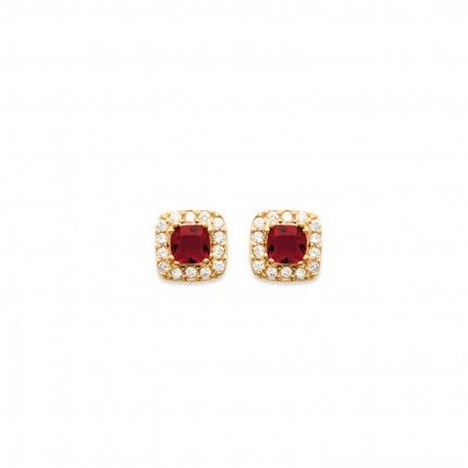 Boucles d'oreilles Plaqu Or avec pierre Zircon Rouge 5mm