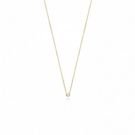 MJ Round Zirconium Necklace 40cm Gold Plated