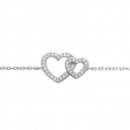 925/1000 Silver 2 Hearts Zirconium Bracelet