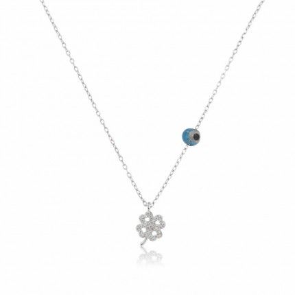 Extensible Zirconium Necklace Clover 40 + 5 cm 925/1000 Silver