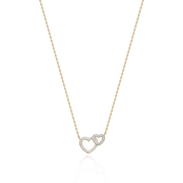 MJ Necklace  Hearts Zirconium Gold Plated