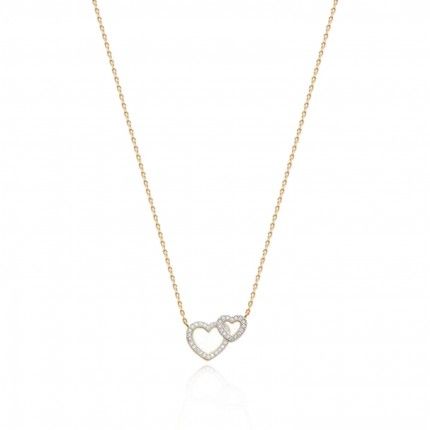 MJ Necklace  Hearts Zirconium Gold Plated