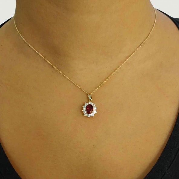 Pendant with Red Zircon Stone Gold Plated