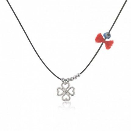 MJ Silk Thread Necklace Clover Zirconium 925/1000 Silver
