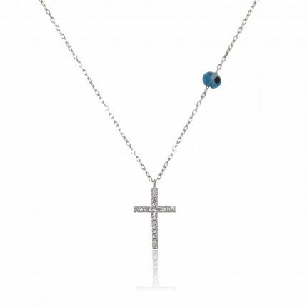 Collier Croix Zircon Ajustable 40+5 cm Argent 925/1000