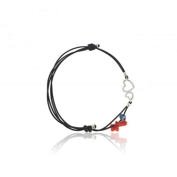 MJ Silk Thread Bracelet Doble Heart Zirconium 925/1000 Silver