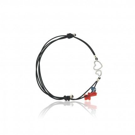 MJ Silk Thread Bracelet Doble Heart Zirconium 925/1000 Silver