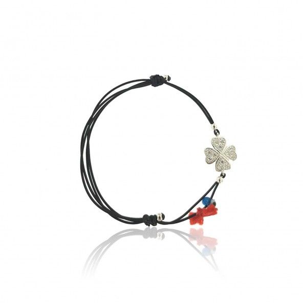 Pulseira Fio de Seda Trevo Zircnia Prata 925/1000