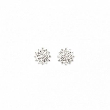 Boucles D'Oreilles Puces Fleur Zircon Plaqu Or