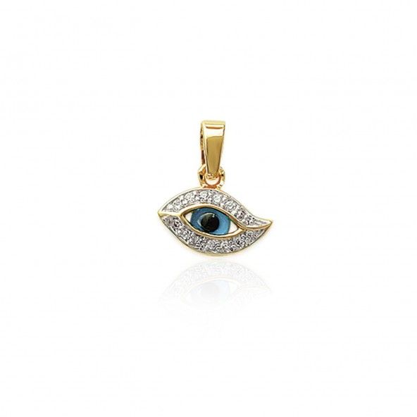 Pendant Zirconium and Blue Eye Gold Plated