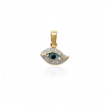 Pendentif Oeil Zircon et Blue Plaqu Or