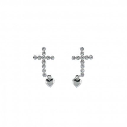 Boucles d'oreilles Croix Argent 925/1000 Zircon