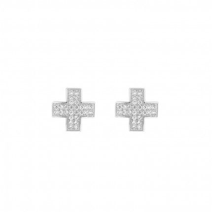 Cross Earrings 925/1000 Silver Zirconium